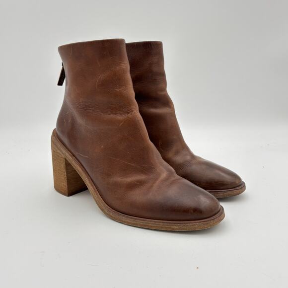 Marsell Brown leather Stack Heel Ankle Boots Booties Women's 37